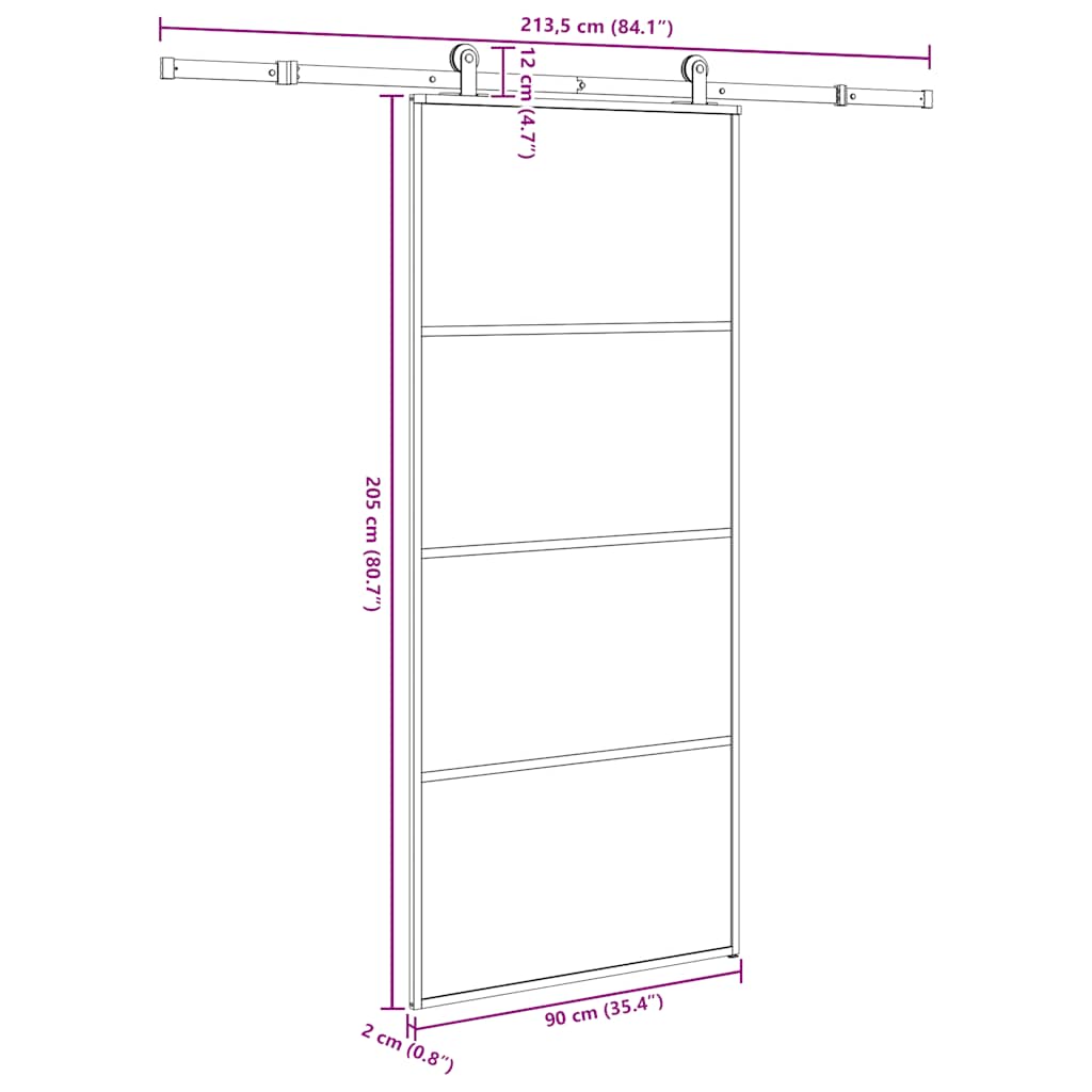 Porta Scorrevole in Vetro ESG e Alluminio 90x205cm con Ferramenta