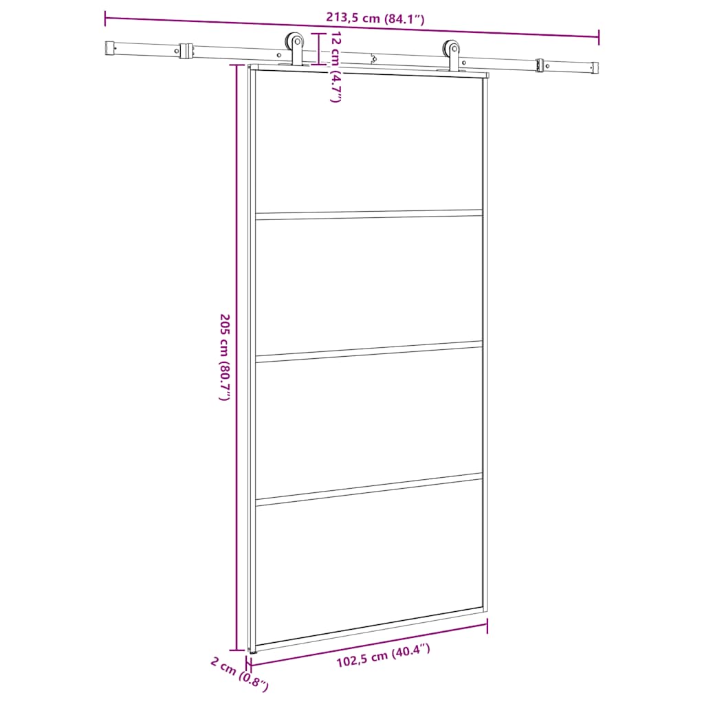 Porta Scorrevole con Ferramenta 102,5x205cm Vetro ESG Alluminio Nero