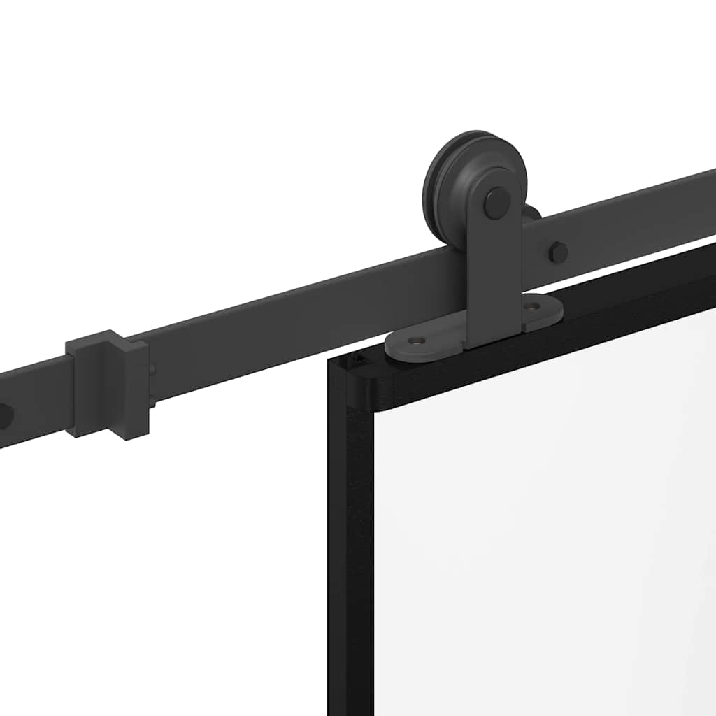 Porta Scorrevole con Ferramenta 90x205cm Vetro ESG Alluminio Nero