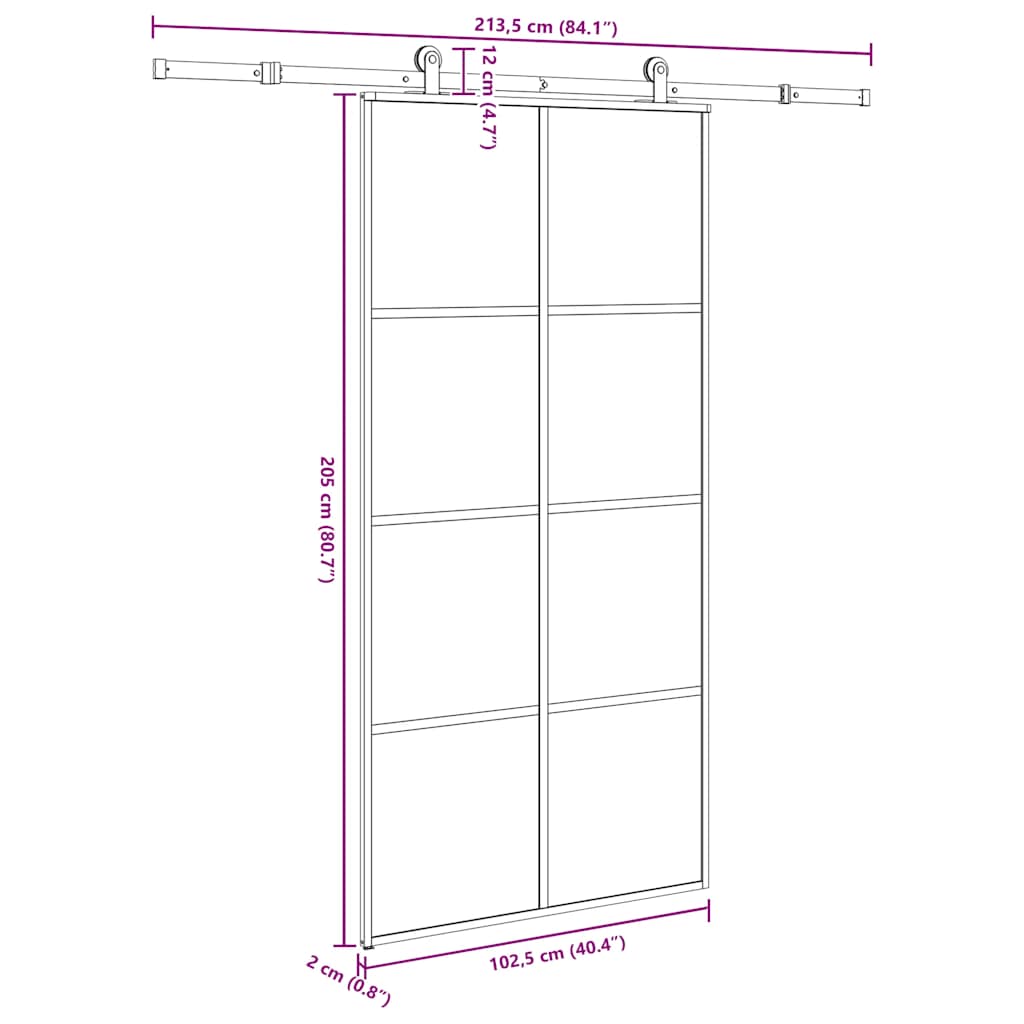 Porta Scorrevole con Ferramenta 102,5x205cm Vetro ESG Alluminio Nero