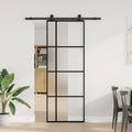 Porta Scorrevole in Vetro ESG e Alluminio 76x205 cm con Ferramenta