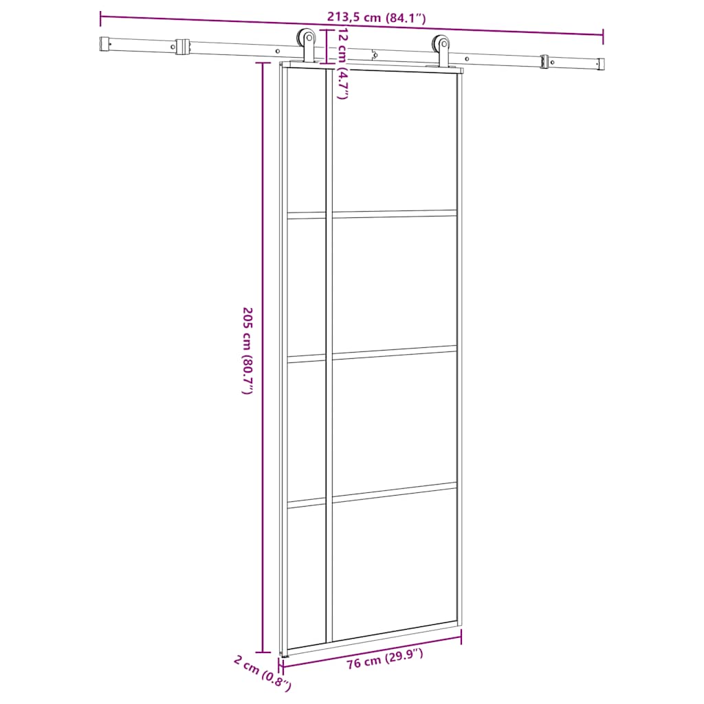 Porta Scorrevole in Vetro ESG e Alluminio 76x205 cm con Ferramenta