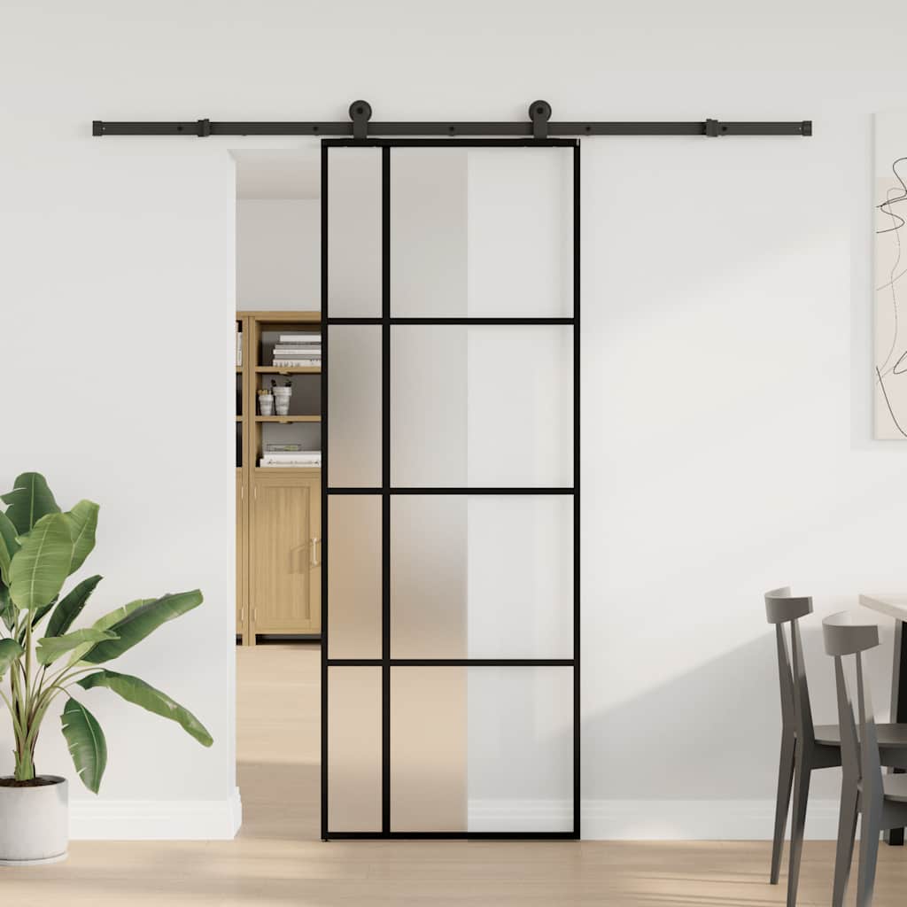 Porta Scorrevole in Vetro ESG e Alluminio 76x205 cm con Ferramenta