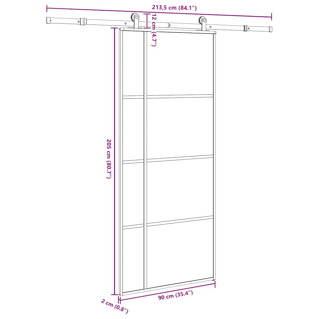 Porta Scorrevole con Ferramenta 90x205cm Vetro ESG Alluminio Nero