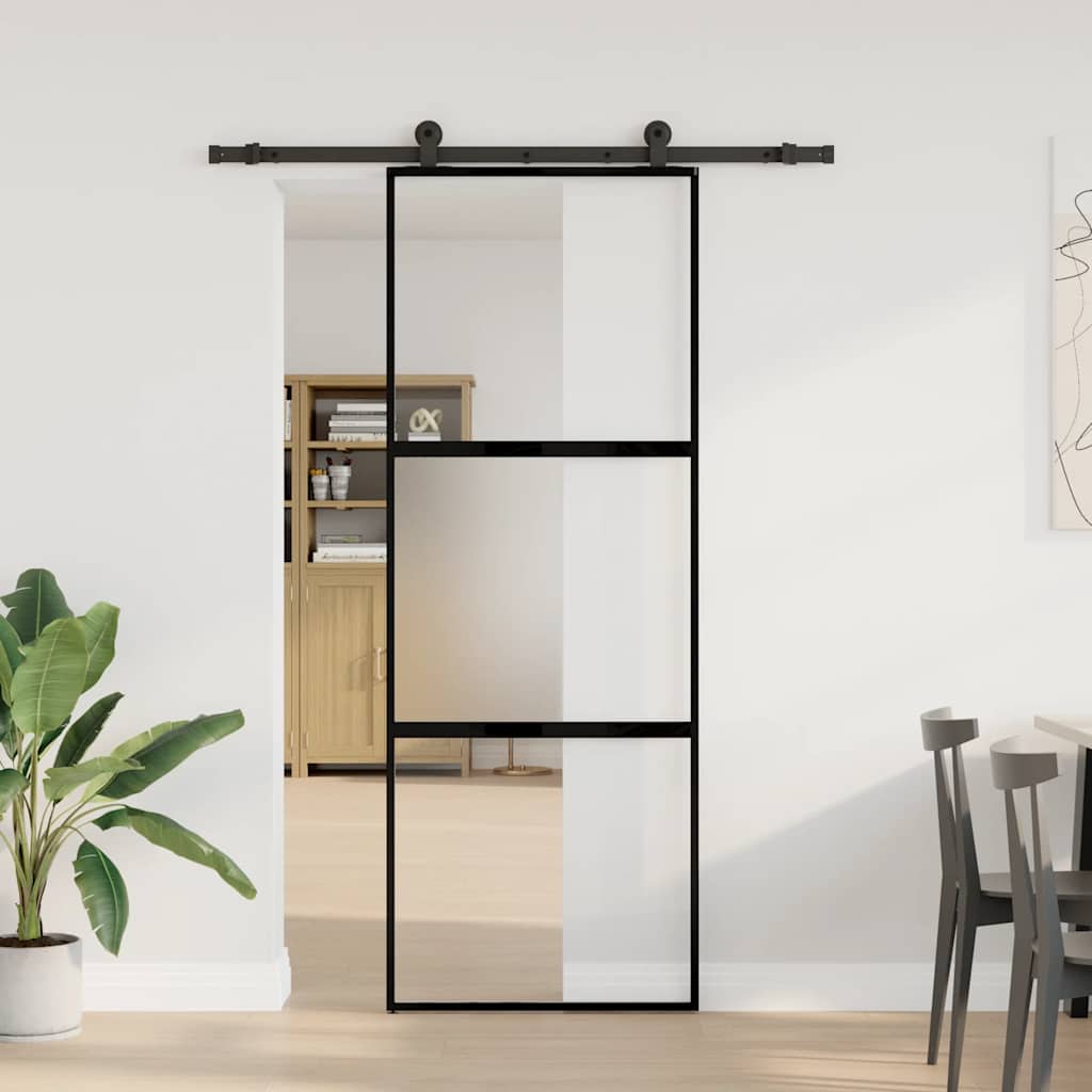 Porta Scorrevole in Vetro Temperato e Alluminio 76x205 cm