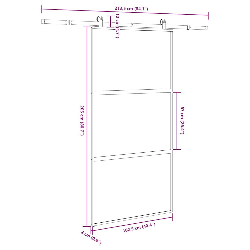 Porta Scorrevole in Vetro Temperato e Alluminio 102,5x205 cm