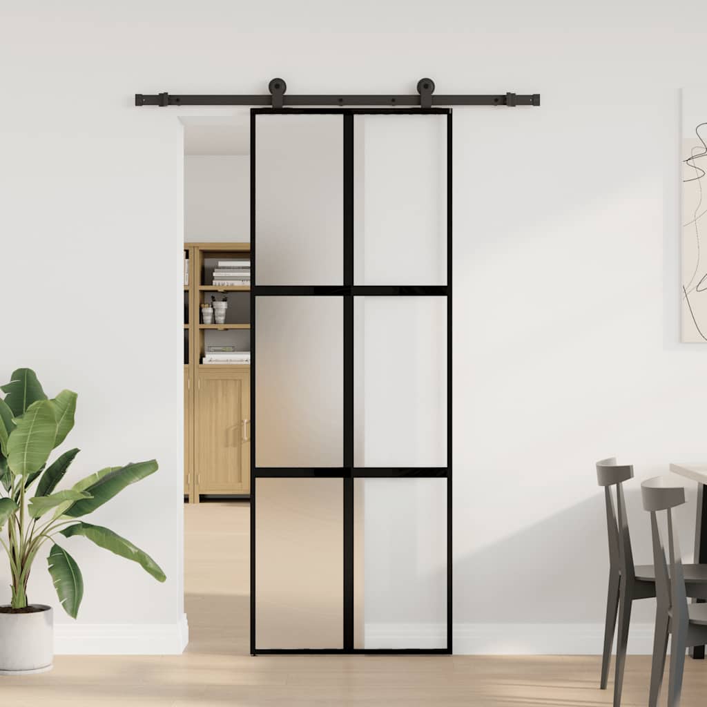 Porta Scorrevole in Vetro Temperato e Alluminio 76x205 cm