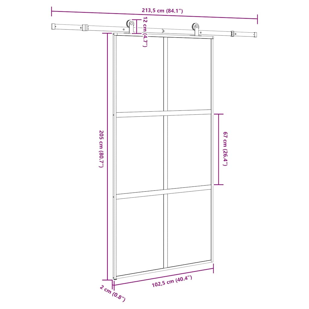 Porta Scorrevole Vetro Temperato Alluminio 102,5x205 cm Nero Opaco