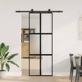 Porta Scorrevole Ferramenta 76x205 cm Vetro Temperato Alluminio Nero
