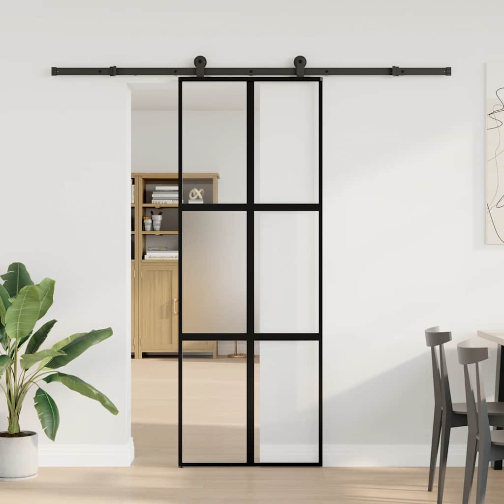Porta Scorrevole in Vetro Temperato e Alluminio 76x205 cm