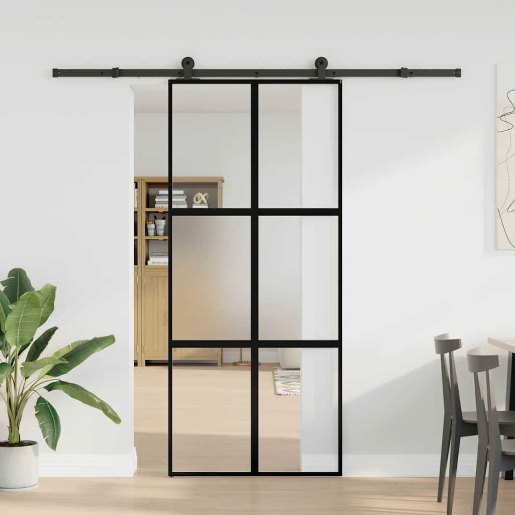 Porta Scorrevole in Vetro Temperato e Alluminio 90x205 cm
