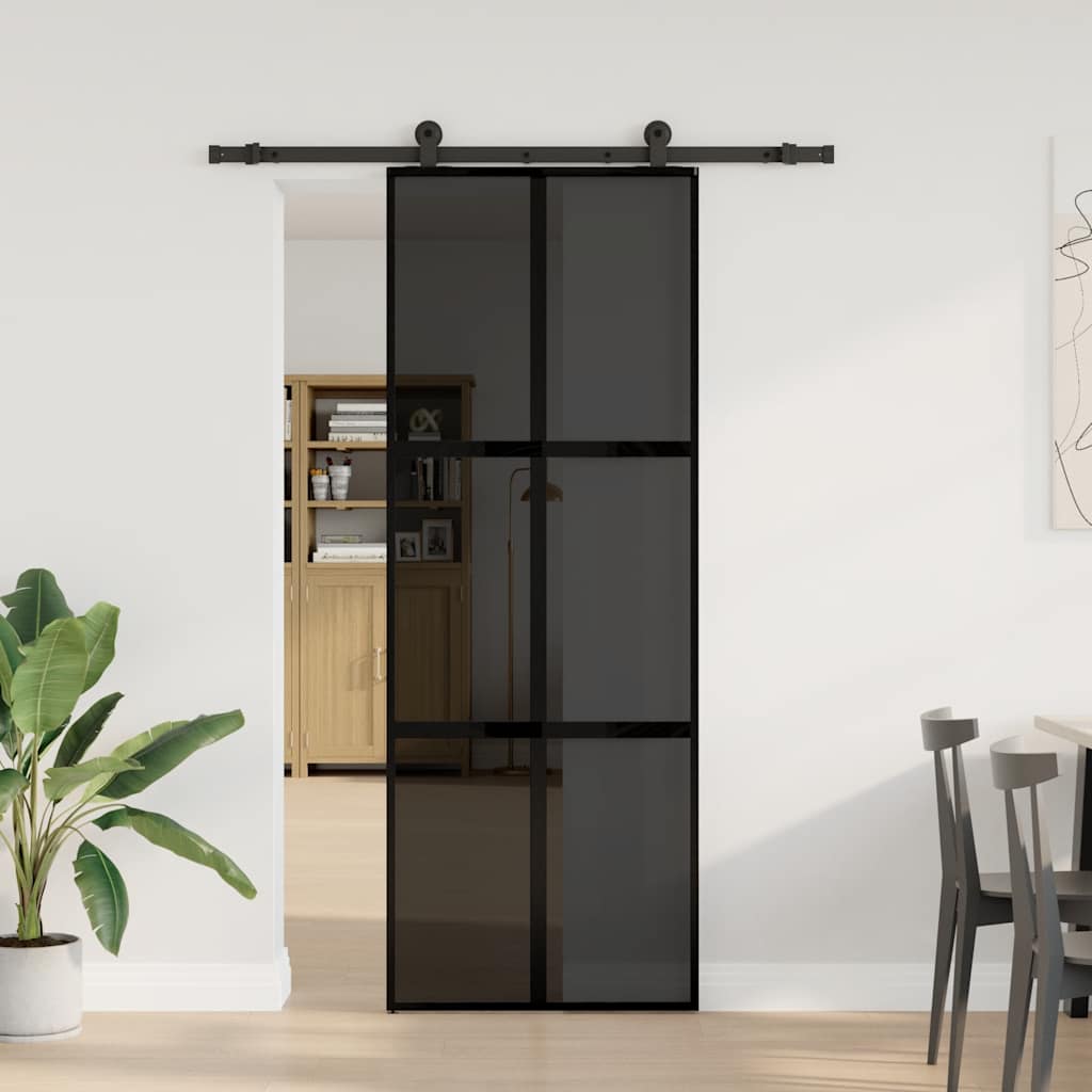Porta Scorrevole in Vetro Temperato e Alluminio 76x205 cm