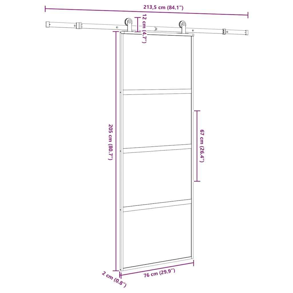 Porta Scorrevole in Vetro Temperato e Alluminio 76x205 cm con Ferramenta