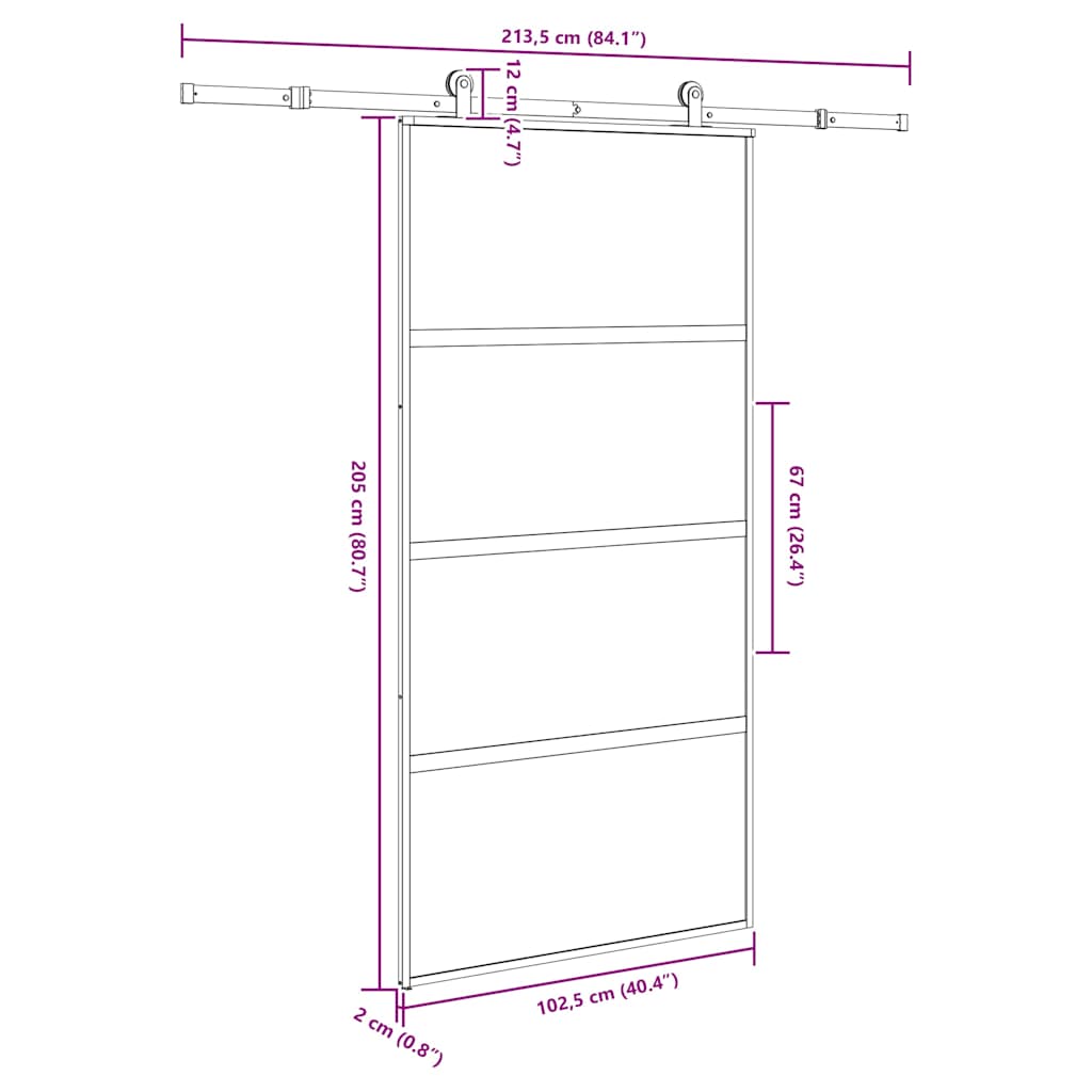 Porta Scorrevole in Vetro Temperato e Alluminio con Ferramenta 102,5 x 205 cm
