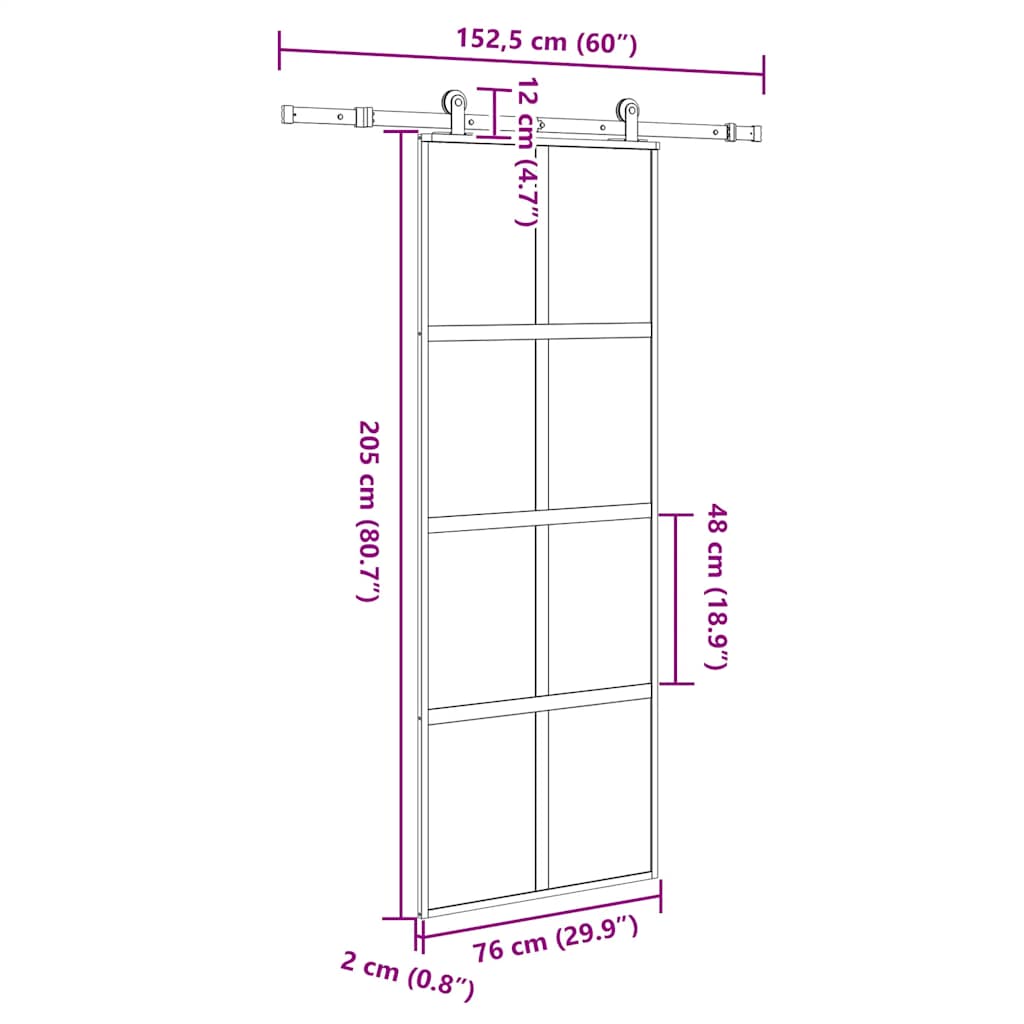 Porta Scorrevole Vetro Temperato Alluminio 76x205 cm