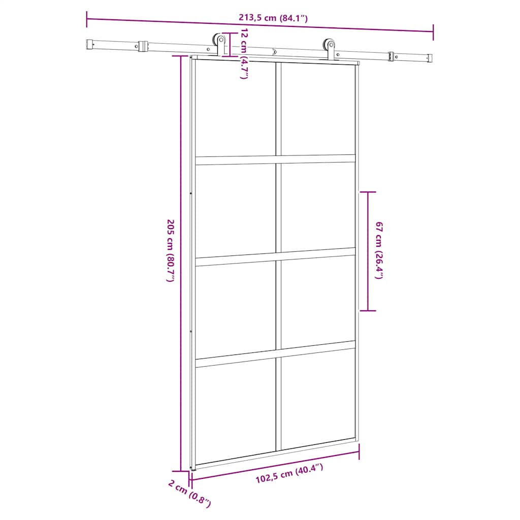 Porta Scorrevole Vetro Temperato Alluminio 102,5x205 cm