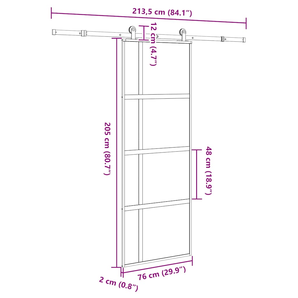 Porta Scorrevole Vetro Temperato Alluminio 76x205 cm