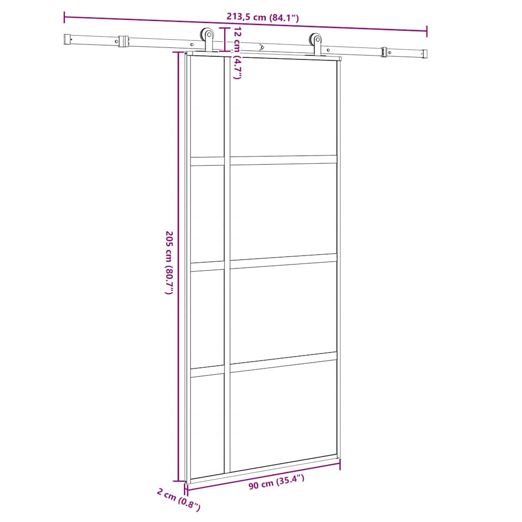 Porta Scorrevole Vetro Temperato Alluminio 90x205 cm