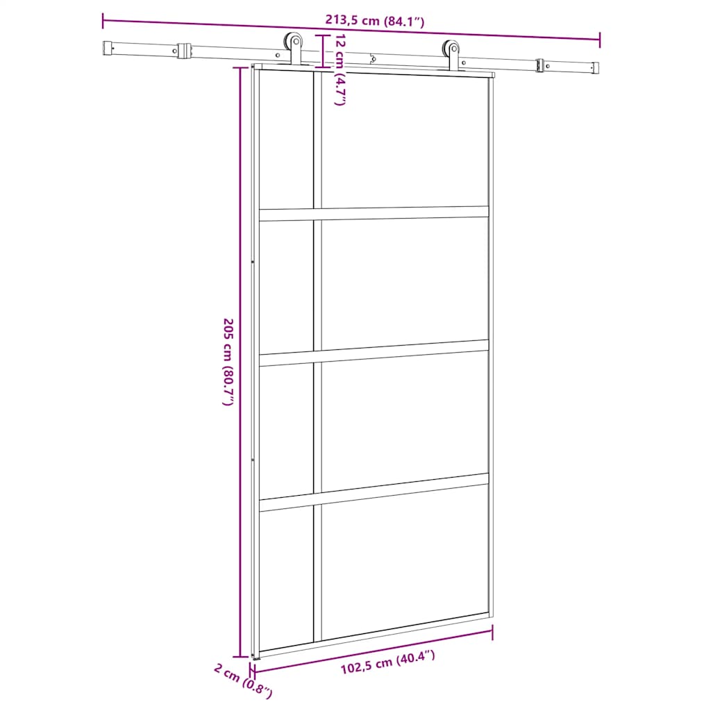 Porta Scorrevole Vetro Temperato Alluminio 102,5x205 cm