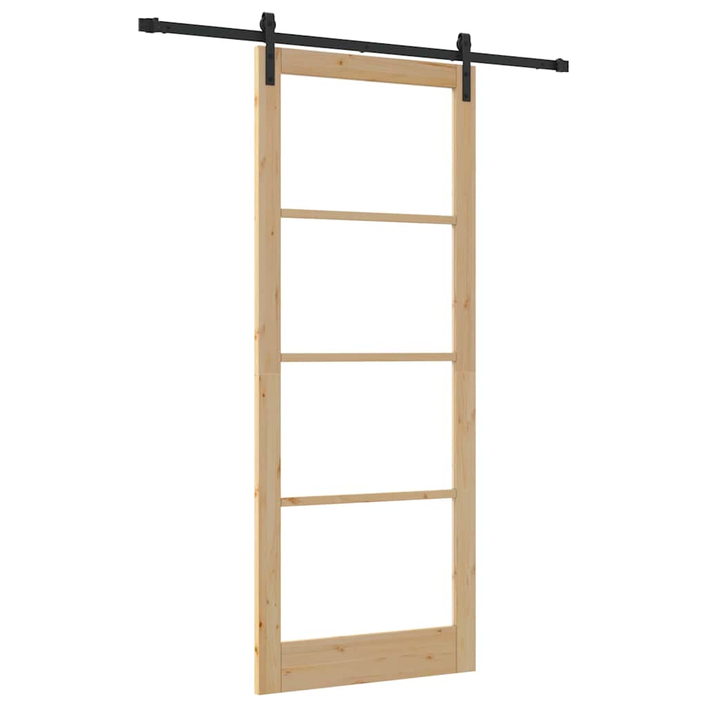 Porta scorrevole ORKDAL legno massello di pino e vetro 93 x 232 cm naturale nero