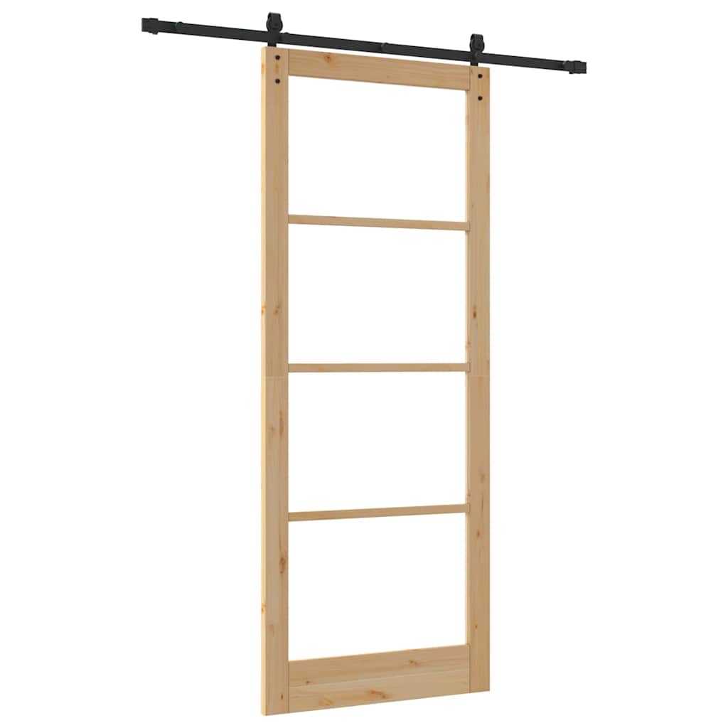 Porta scorrevole ORKDAL legno massello di pino e vetro 93 x 232 cm naturale nero