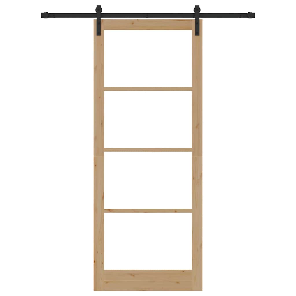 Porta scorrevole ORKDAL legno massello di pino e vetro 93 x 232 cm naturale nero