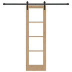 Porta scorrevole ORKDAL legno massello pino e vetro 61 x 198,5 cm naturale e nero