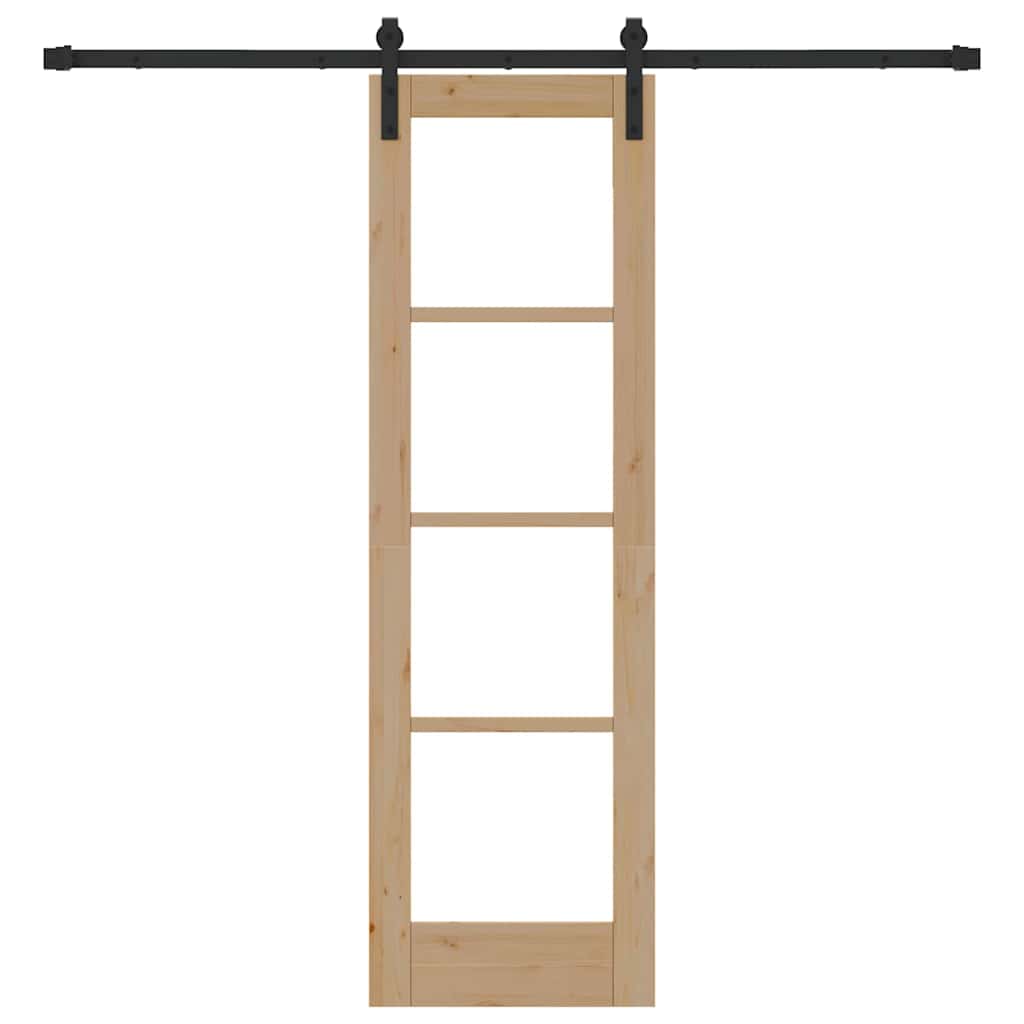 Porta scorrevole ORKDAL legno massello pino e vetro 61 x 198,5 cm naturale e nero