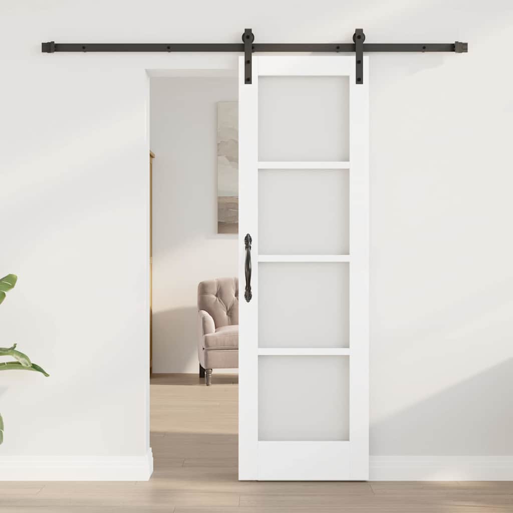 Porta scorrevole ORKDAL bianco e nero 61 x 198,5 cm in legno massello di pino e vetro