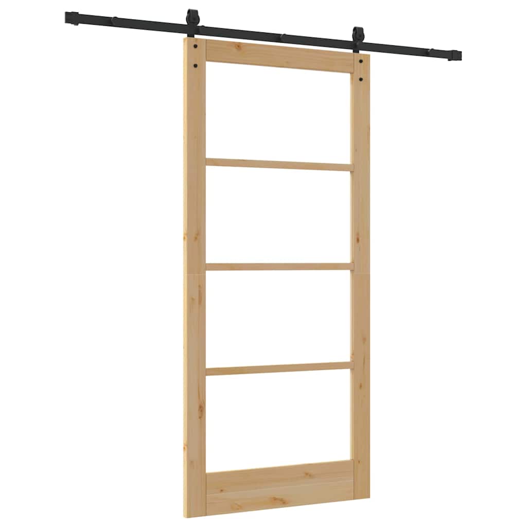 Porta scorrevole ORKDAL 93 x 202 cm legno pino e vetro naturale nero