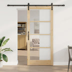 Porta scorrevole ORKDAL legno massello pino e vetro 93 x 211 cm naturale nero