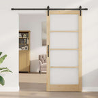 Porta scorrevole ORKDAL legno massello pino e vetro 93 x 211 cm naturale nero