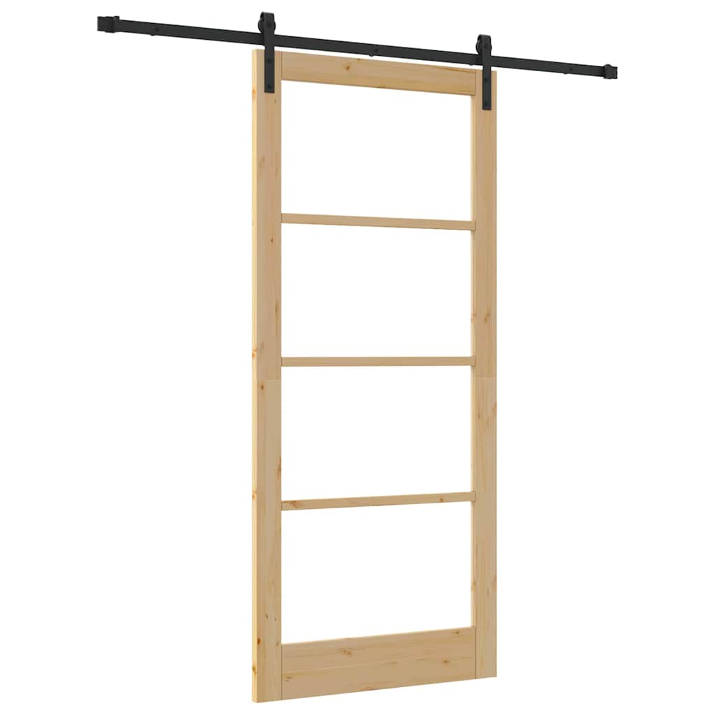 Porta scorrevole ORKDAL legno massello pino e vetro 93 x 211 cm naturale nero