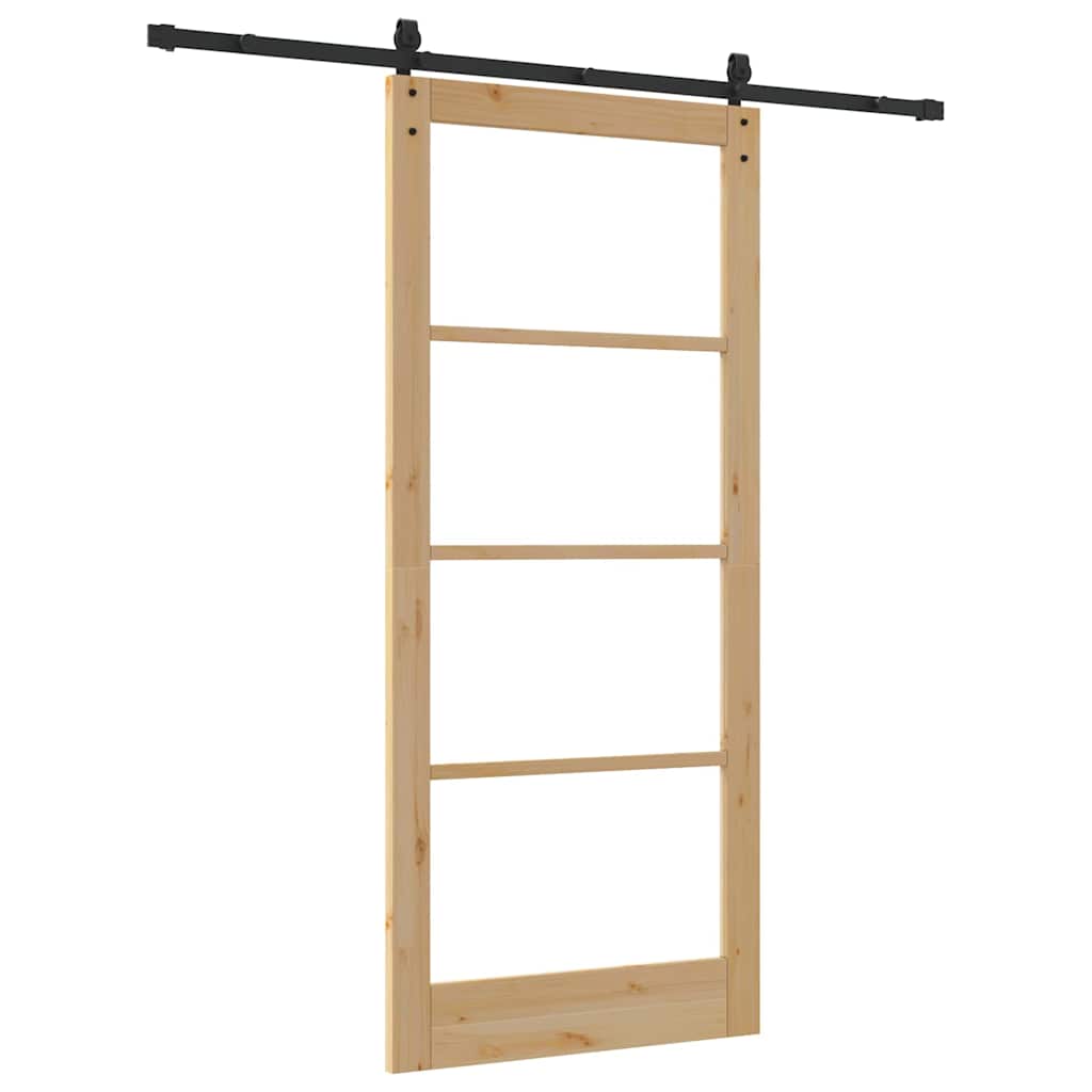 Porta scorrevole ORKDAL legno massello pino e vetro 93 x 211 cm naturale nero