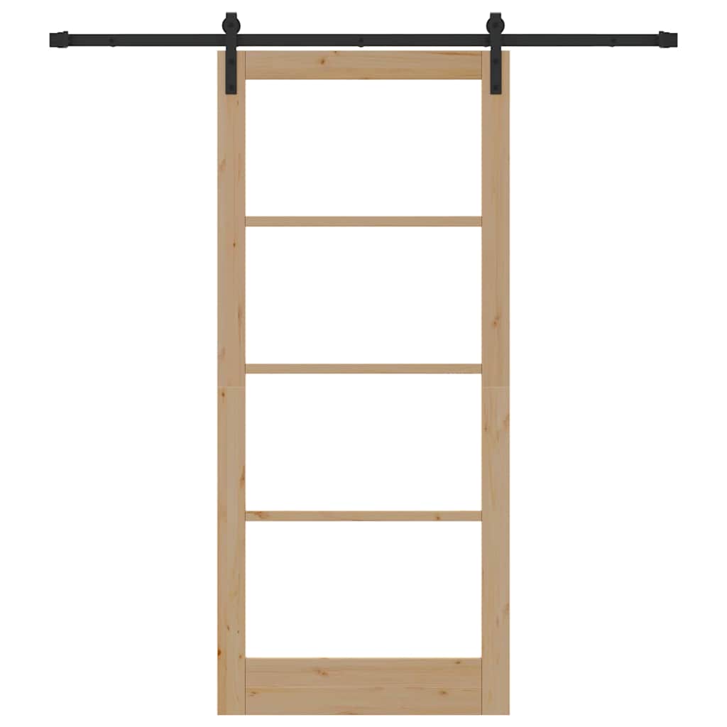 Porta scorrevole ORKDAL legno massello pino e vetro 93 x 211 cm naturale nero
