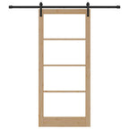 Porta scorrevole ORKDAL legno massello pino e vetro 93 x 211 cm naturale nero