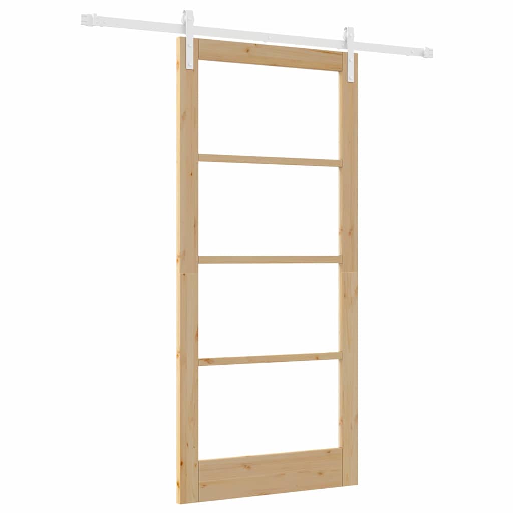 Porta scorrevole ORKDAL in legno massello di pino e vetro 93 x 202 cm - Naturale