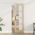 Porta scorrevole ORKDAL in legno massello di pino e vetro 61 x 198,5 cm - Naturale