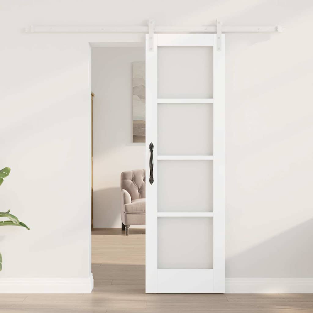 Porta scorrevole ORKDAL bianca 61 x 198,5 cm in legno massello di pino e vetro