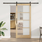 Porta scorrevole ORKDAL in legno massello di pino e vetro naturale 93 x 211 cm