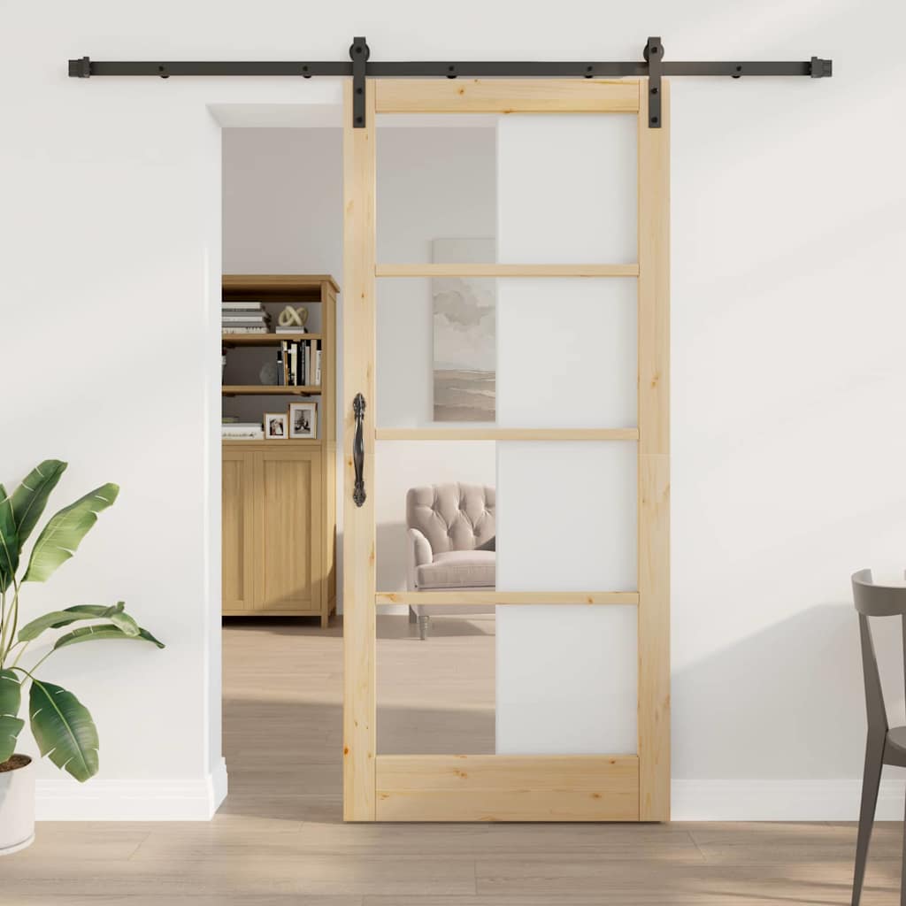 Porta scorrevole ORKDAL in legno massello di pino e vetro naturale 93 x 211 cm