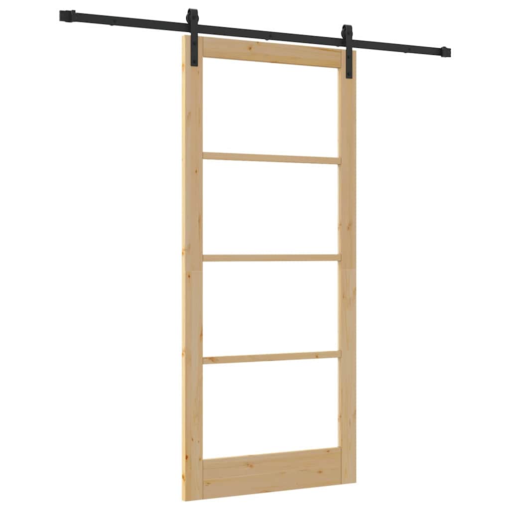 Porta scorrevole ORKDAL in legno massello di pino e vetro naturale 93 x 211 cm