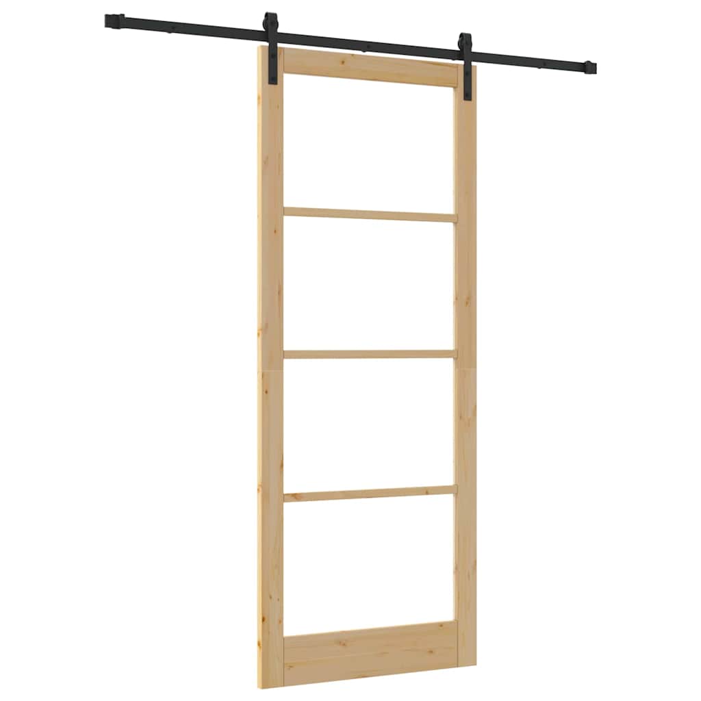 Porta scorrevole Orkdal in legno massello di pino e vetro marrone 93 x 232 cm