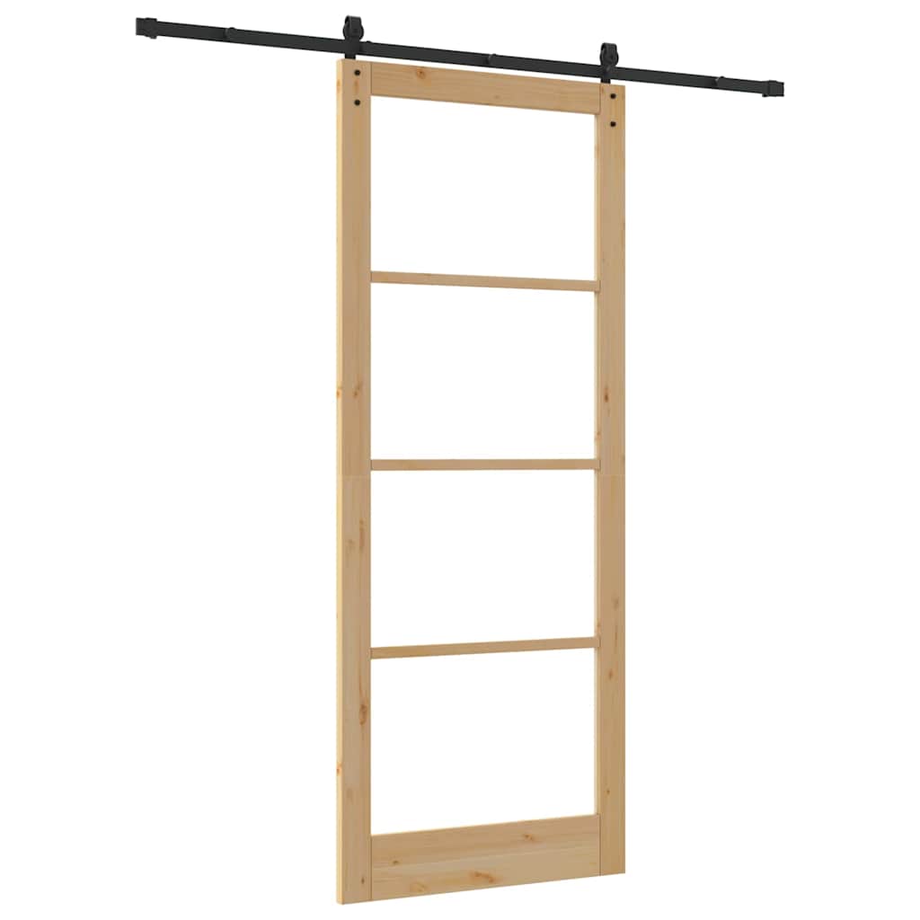 Porta scorrevole Orkdal in legno massello di pino e vetro marrone 93 x 232 cm