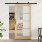Porta Scorrevole ORKDAL Legno Naturale e Vetro Nero 93 x 202 cm