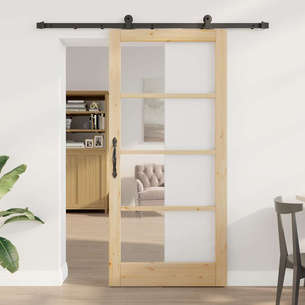 Porta Scorrevole ORKDAL Legno Naturale e Vetro Nero 93 x 202 cm