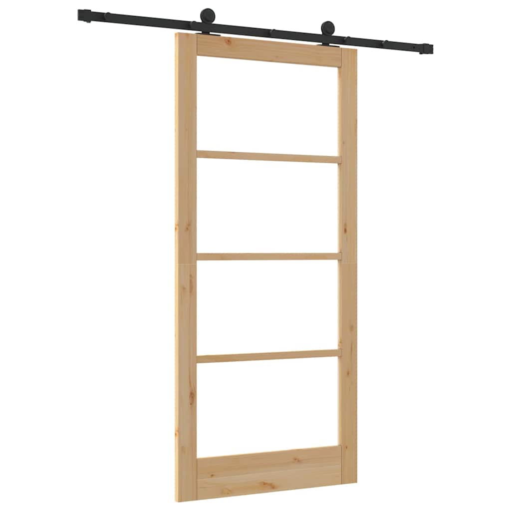 Porta Scorrevole ORKDAL Legno Naturale e Vetro Nero 93 x 202 cm