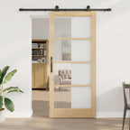 Porta Scorrevole ORKDAL Legno Pino e Vetro Naturale Nero 93x211 cm