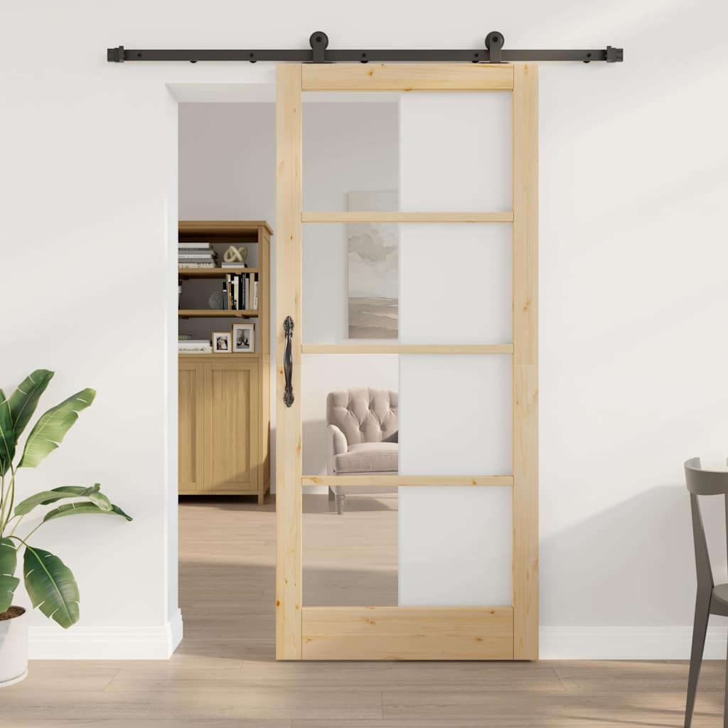 Porta Scorrevole ORKDAL Legno Pino e Vetro Naturale Nero 93x211 cm