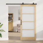 Porta Scorrevole ORKDAL Legno Pino e Vetro Naturale Nero 93x211 cm